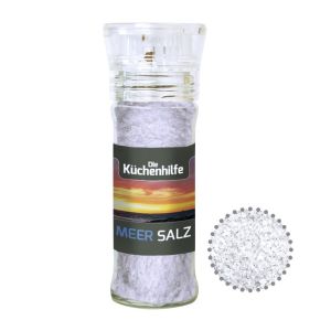 80 g Meersalz in Gewürzmühle mit Werbeetikett