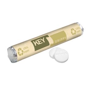 Pfefferminzrolle von KING mit recycelter Papierbanderole und Werbedruck