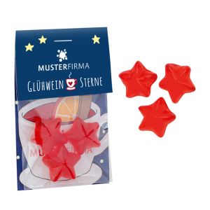 Glühwein-Zimt Fruchtgummisterne in Naschtasche mit Werbereiter