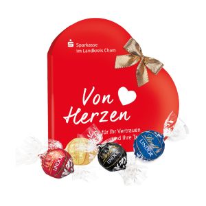 50 g Lindor Pralinés in Herz-Werbekartonage mit Bedruckung