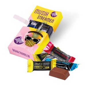 4er HELLO Mini Stick Mix in Werbekartonage mit Logodruck