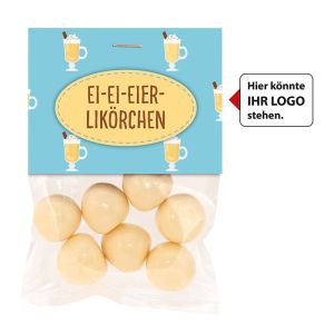 30 g Eier-Likörchen-Kugeln im Flachbeutel mit Werbereiter