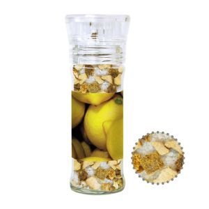 45 g Zitronen-Salz in Gewürzmühle mit Werbeetikett