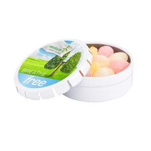 XS Springdeckeldose mit Fruchtmix Bonbons und mit Logodruck