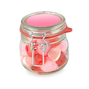 320 g rosa Süßigkeiten-Mix im Bügelglas mit Werbeetikett