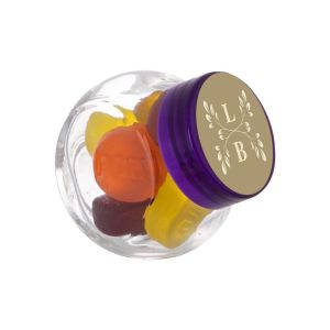 50 ml Schräghalsglas befüllt mit Winegums und mit Werbeetikett