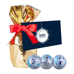 120 g Schoko-Schneebälle in Gold-Folie mit individueller Werbekarte