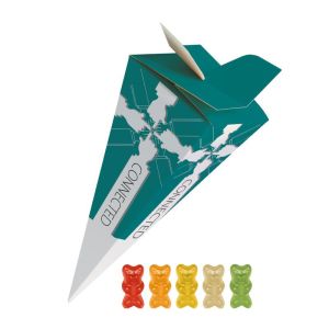 30 g Bio Gummibärchen mit Gelatine in Präsent-Pyramide mit Werbedruck