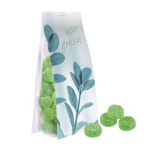 40 g Express vegane Eukalyptus Menthol Fruchtgummi im Standbeutel mit Werbereiter