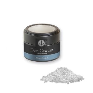 Fleur de Sel in schwarzer Mini Metalldose mit Sichtfenster und Werbebanderole