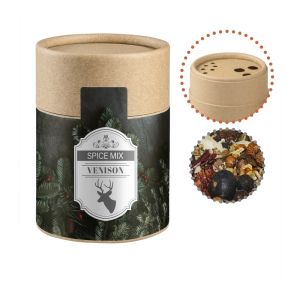 60 g Weihnachts Wild Gewürzmischung in Eco Pappstreuer Maxi mit Werbebanderole