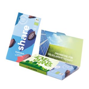 Share Bio Schokoladentafel in Mailingmappe mit Werbedruck