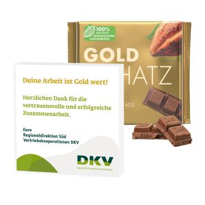 250 g Ritter SPORT Goldschatz in Werbekartonage mit Bedruckung