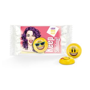 Werbeträger Lindt HELLO Mini Emotis mit Werbekarte und Logodruck