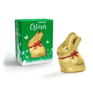 10 g Lindt Goldhase in Sichtfensterkartonage mit Werbedruck