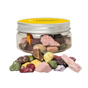 80 g Kakao Kieselsteine in Sweet Dose mit Werbe-Flügeletikett