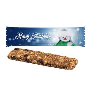 25 g Bio Weihnachtsriegel Bratapfel-Zimt im Flowpack mit Werbedruck