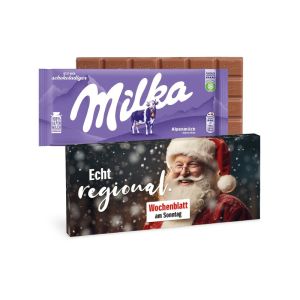 100 g Milka Schokoladentafel in einer Werbekartonage mit Logodruck