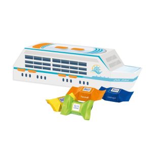 3D Präsent Schiff mit Ritter SPORT Schokowürfel und Werbedruck