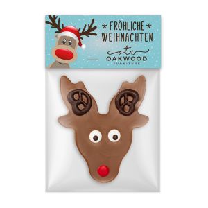Schokoladen Rudolph mit Werbereiter und Logodruck