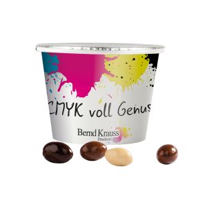 Werbebecher mit Schoko Erdnüssen und Logodruck