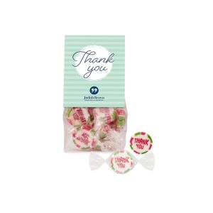 40 g Bonbons mit Thank you - Motiv in Candy-Bag mit Werbereiter