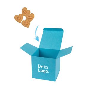 360 g Bio Logo Kekse mit Bio-Druck in Herzform in Color-Box mit Logodruck