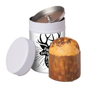 Schoko Panettone in Metalldose mit Werbe-Etikett