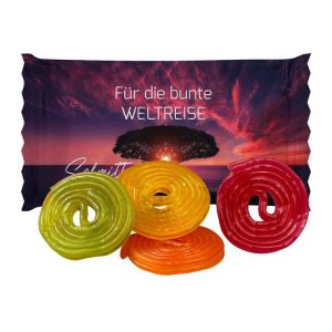 8 g Fruchtgummi-Schnecke im Flowpack mit Werbedruck