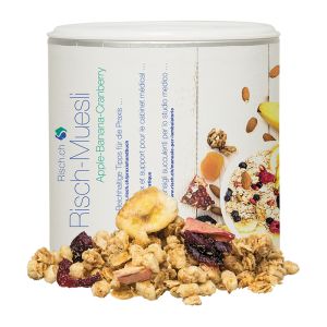 65 g Knusper Früchte Müsli in Pappdose mit Werbedruck und Einleger