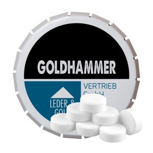 20 g zuckerfreie Pfefferminz Drops in Klick-Klack-Dose mit Werbedruck