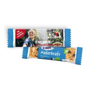 CORNY vegane Haferkraft Blueberry-Chia im Werbeschuber mit Logodruck