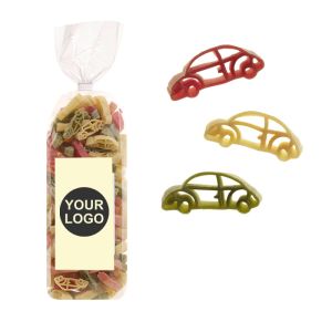 250 g Werbe-Nudeln in Auto-Form im Standbeutel mit Werbeetikett