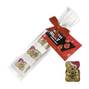 Schoko-Weihnachtsbärchen im Präsent-Beutel mit bedruckbarer Werbekarte