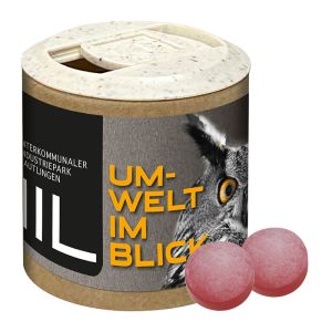 Papier-Werbedose mit Glühweinbonbons mit individueller Banderole