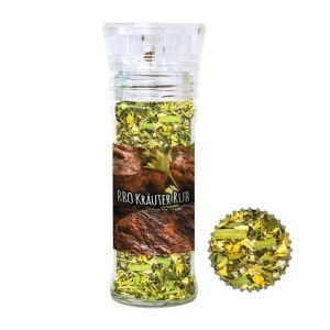 30 g Gewürzmischung BBQ Kräuter Rub in Gewürzmühle mit Werbeetikett
