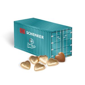3D Präsent Container Lindt Herzen mit Werbebedruckung