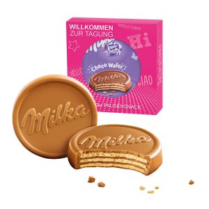 Milka Choco Wafer in Faltschachtel mit Sichtfenster und mit Werbedruck