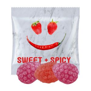 7 g Erdbeer Chili Bonbons im Werbetütchen mit Werbedruck