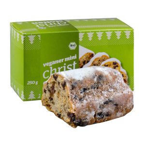 250 g veganer Bio Mini Christstollen in Faltschachtel mit Werbedruck