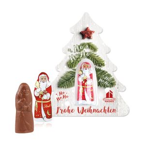 Lindt Weihnachtsmann auf Weihnachtsbaum mit Werbedruck