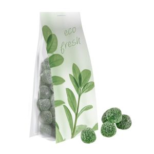 40 g Express Eukalyptus Menthol Fruchtgummi im Standbeutel mit Werbereiter
