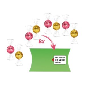 100 g Lindor-Kugeln in Color-Kissenbox mit Logodruck