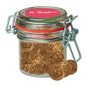 60 g Knuspertaler Bonbons im Mini Bonbonglas mit Werbeetikett