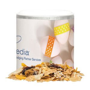 30 g Apfel Cranberry Müsli in Pappdose mit Werbedruck