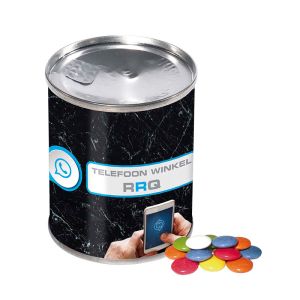 55 g Schokolinsen in einer Dose mit Werbe-Banderole