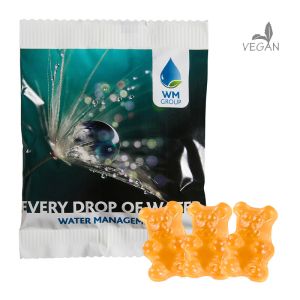 20 g vegane orangene Gummibärchen (Orange) im Werbetütchen mit Werbedruck