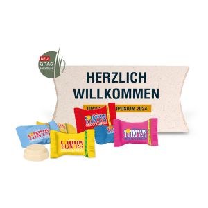 Tiny Tony´s Chocolonely in Kissenverpackung (Graspapier) mit Werbedruck