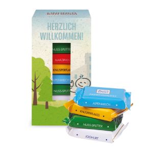 Countdown-Spender Turm Ritter SPORT Minis (Graspapier) mit Werbedruck