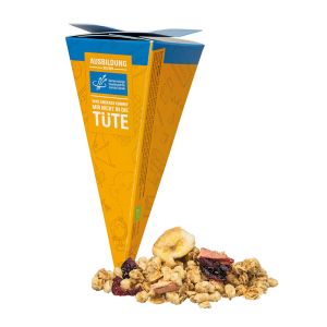 45 g Knusper Früchte Müsli in eckiger Schultüte mit Werbedruck